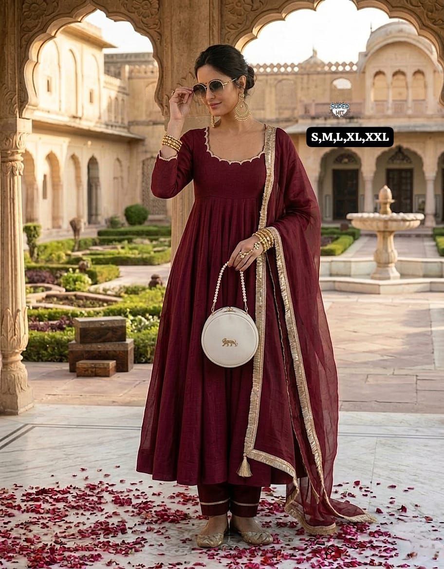 Women Empire Gotta Patti Chanderi Silk Kurta with Churidar & With Dupatta