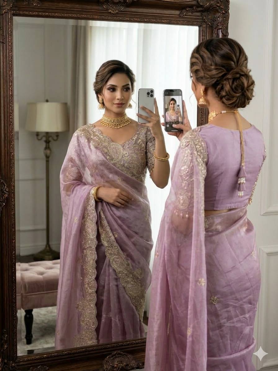 Elegant Crystal Crush Tissue Saree