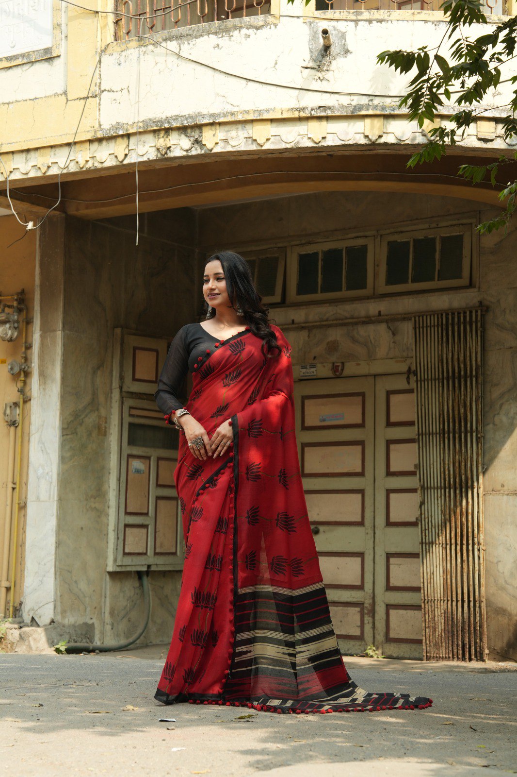 RANGRASA RED SOFT MUL COTTON IKKAT PRINT SAREE