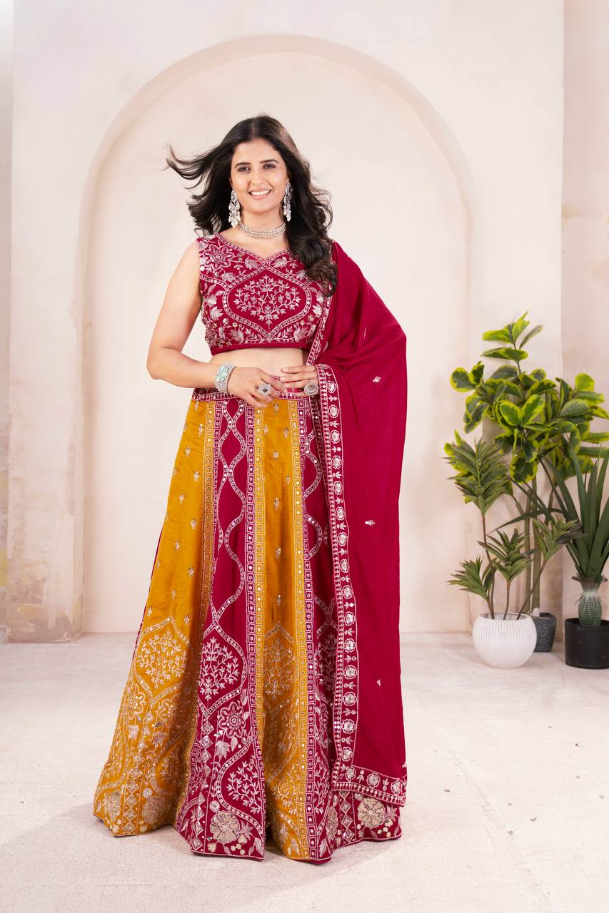 Designer Vichitra Silk Embroidery & Sequence Work Lehenga Choli