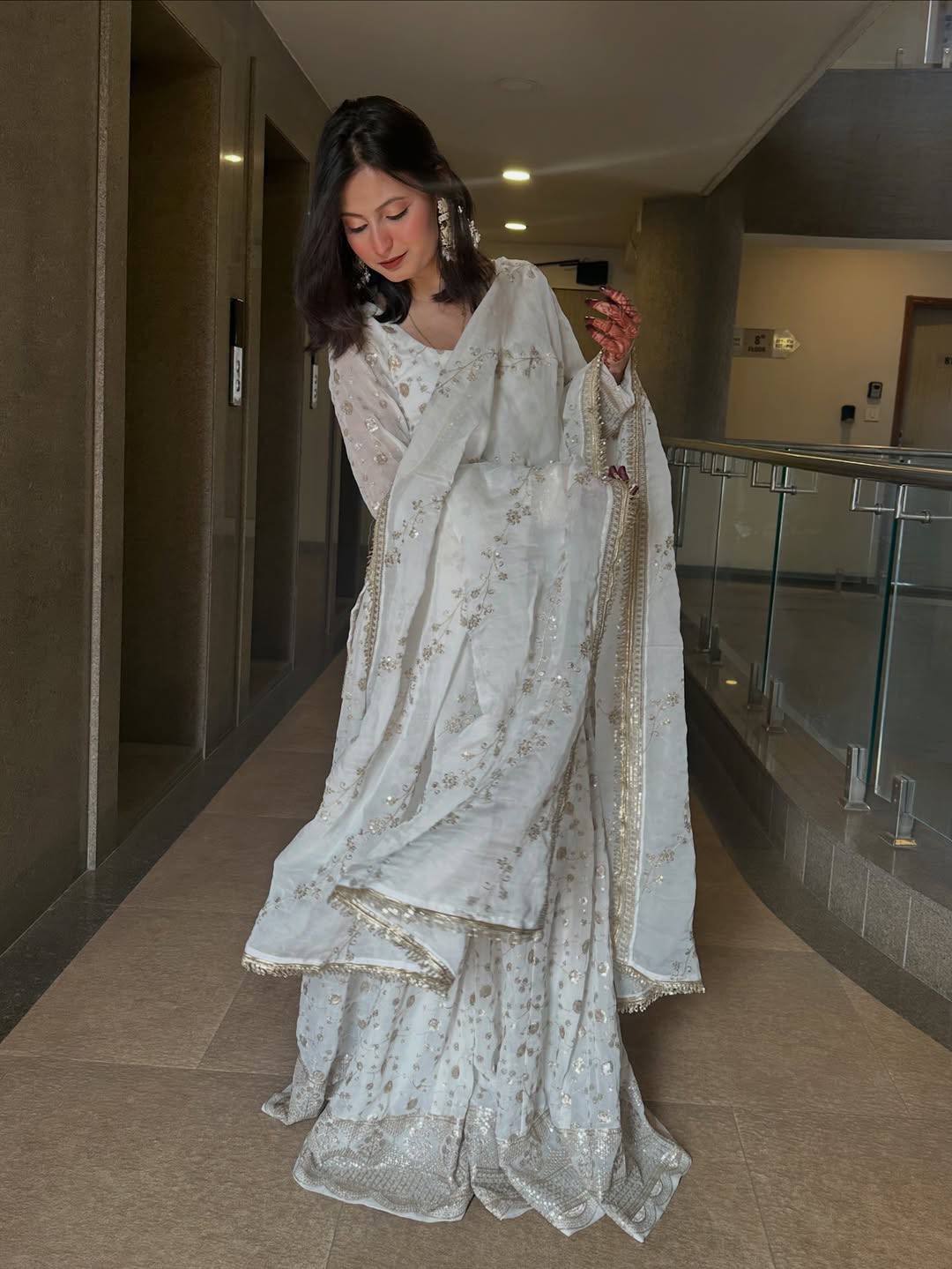 Milky White Kalidar Sharara Set