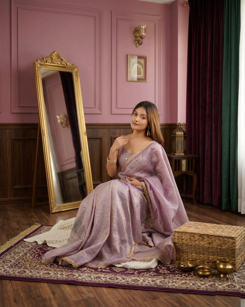 Premium Gold Crush Tissue Silk  Saree with Unstich Blouse