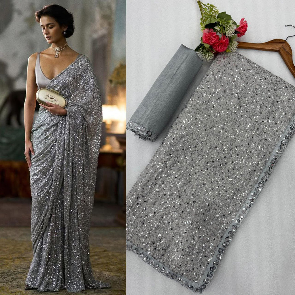 Saree  FAUX Georgette With Heavy  Khichdi Sequence Embrodery Work