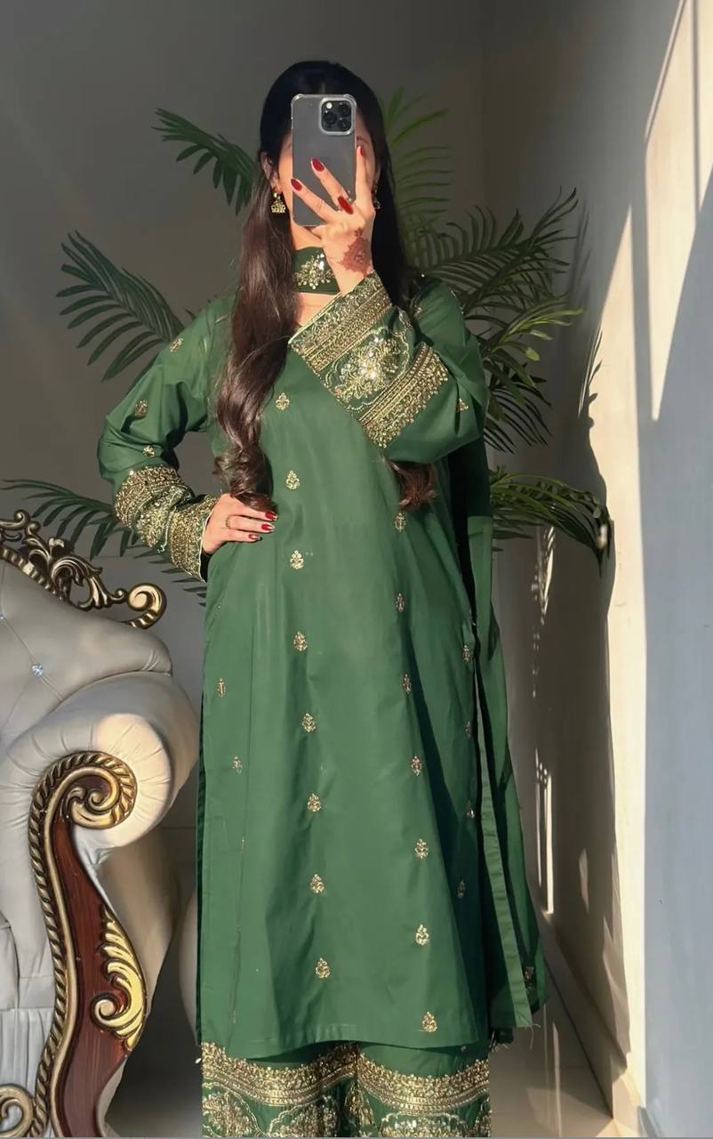 Emerald Green Sequence and Embroidery Suit Set