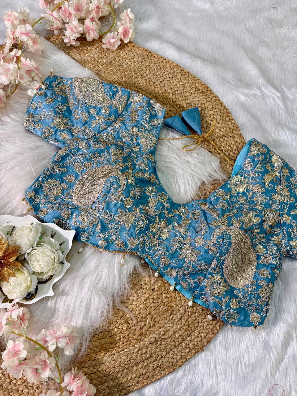 Sky Elegant Crystal Crush Tissue Saree