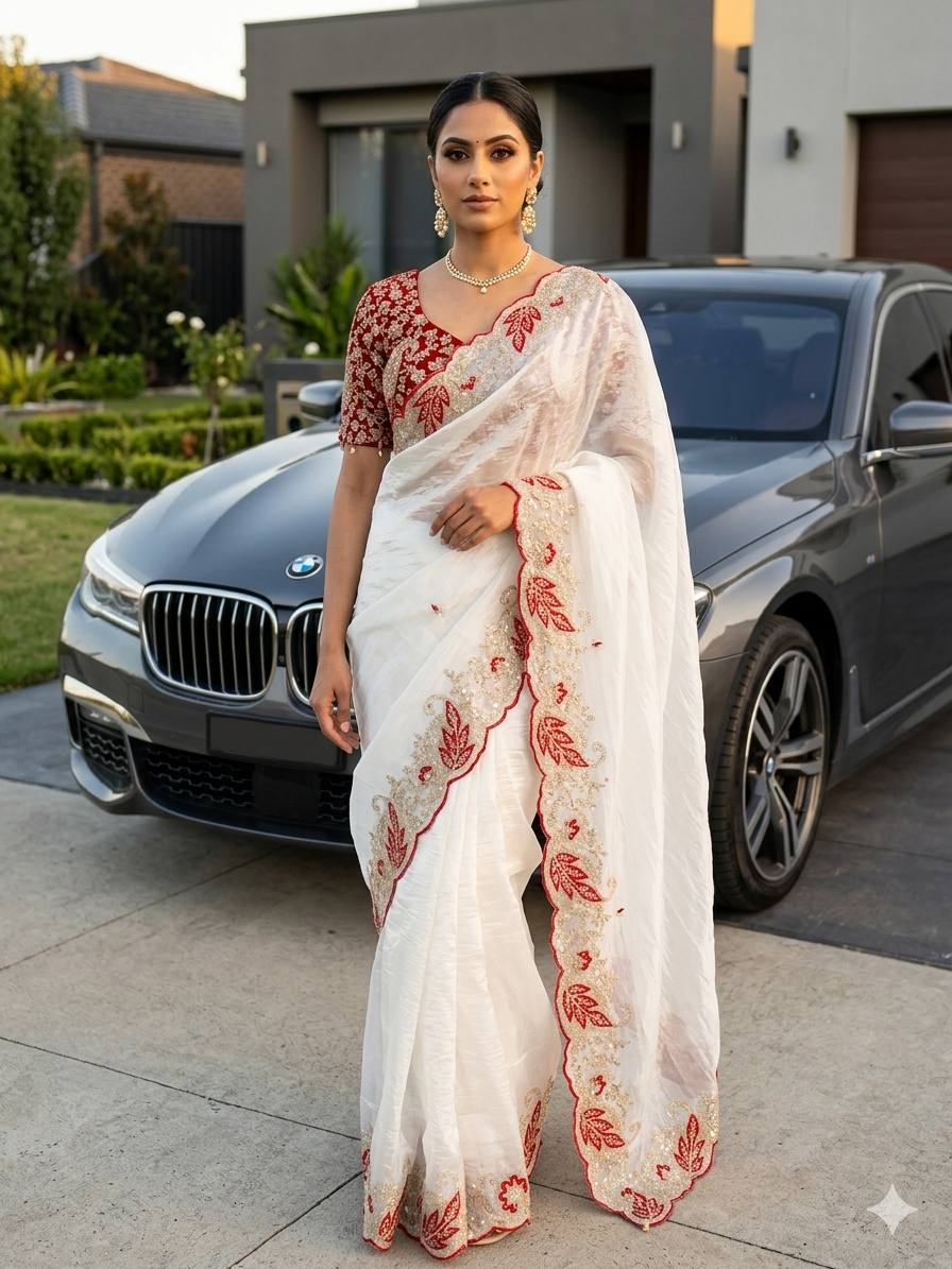 W Elegant Crystal Crush Tissue Saree