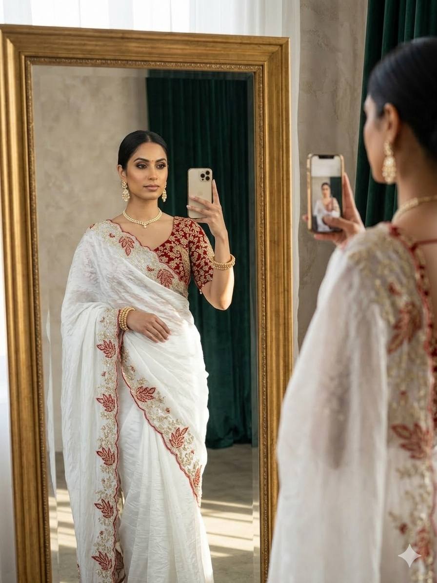 W Elegant Crystal Crush Tissue Saree