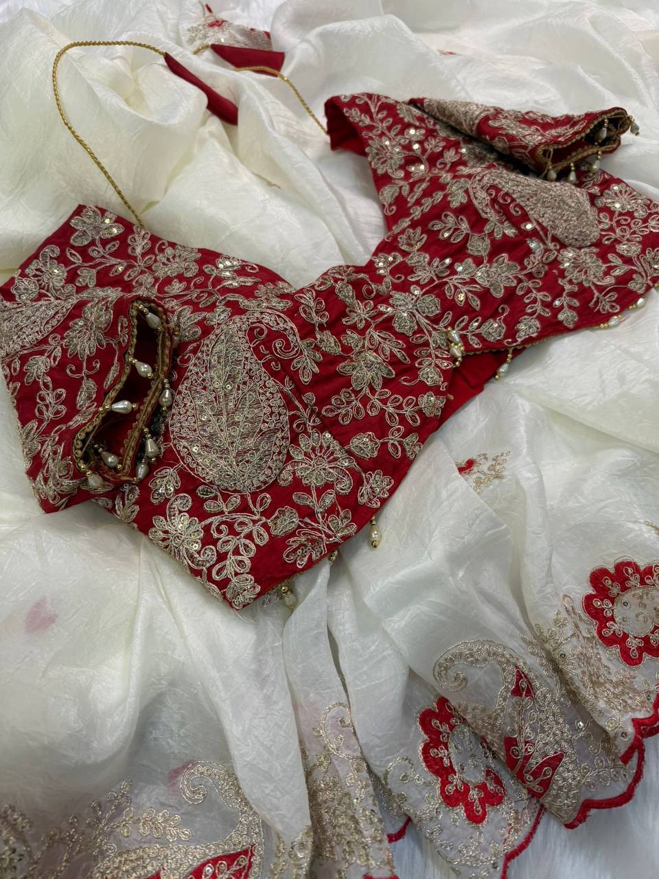 W Elegant Crystal Crush Tissue Saree