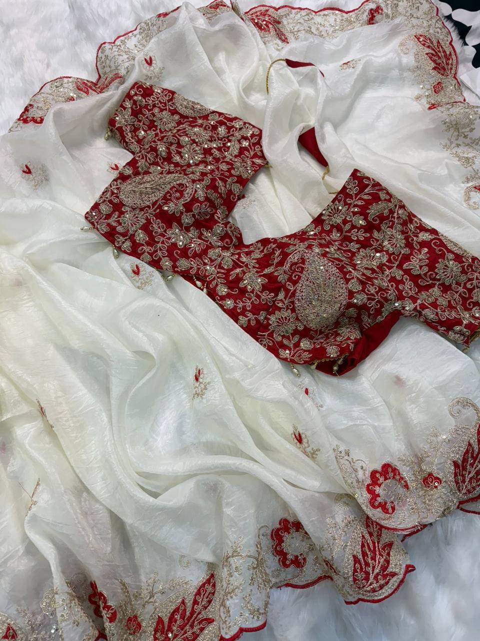 W Elegant Crystal Crush Tissue Saree