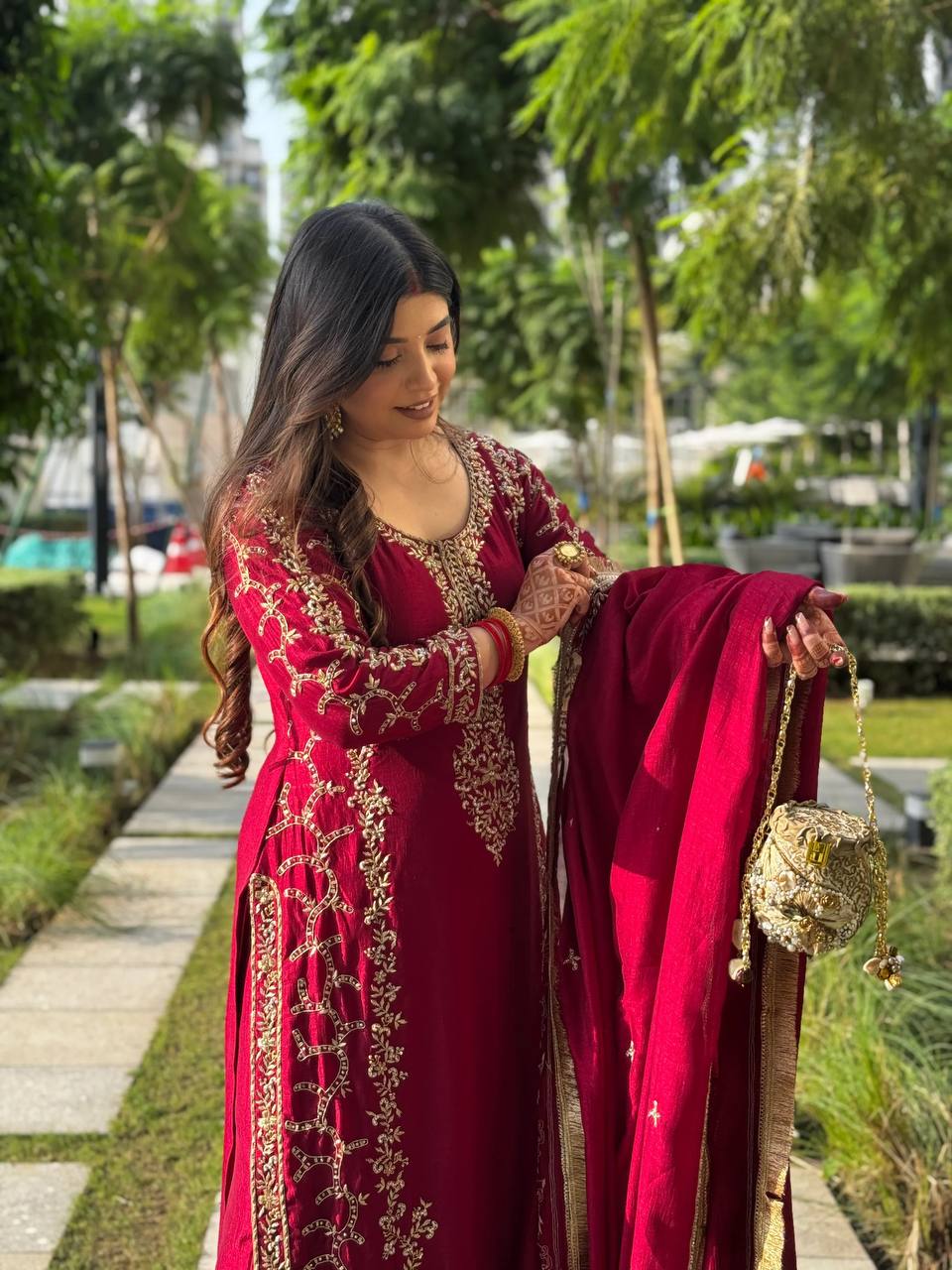 Fanah Red Hand Embroidered Suit