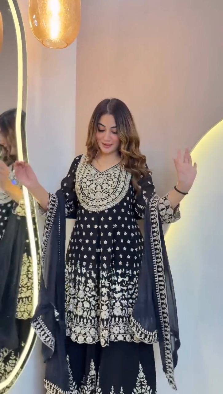 Exclusive Black Georgette Top Lehenga