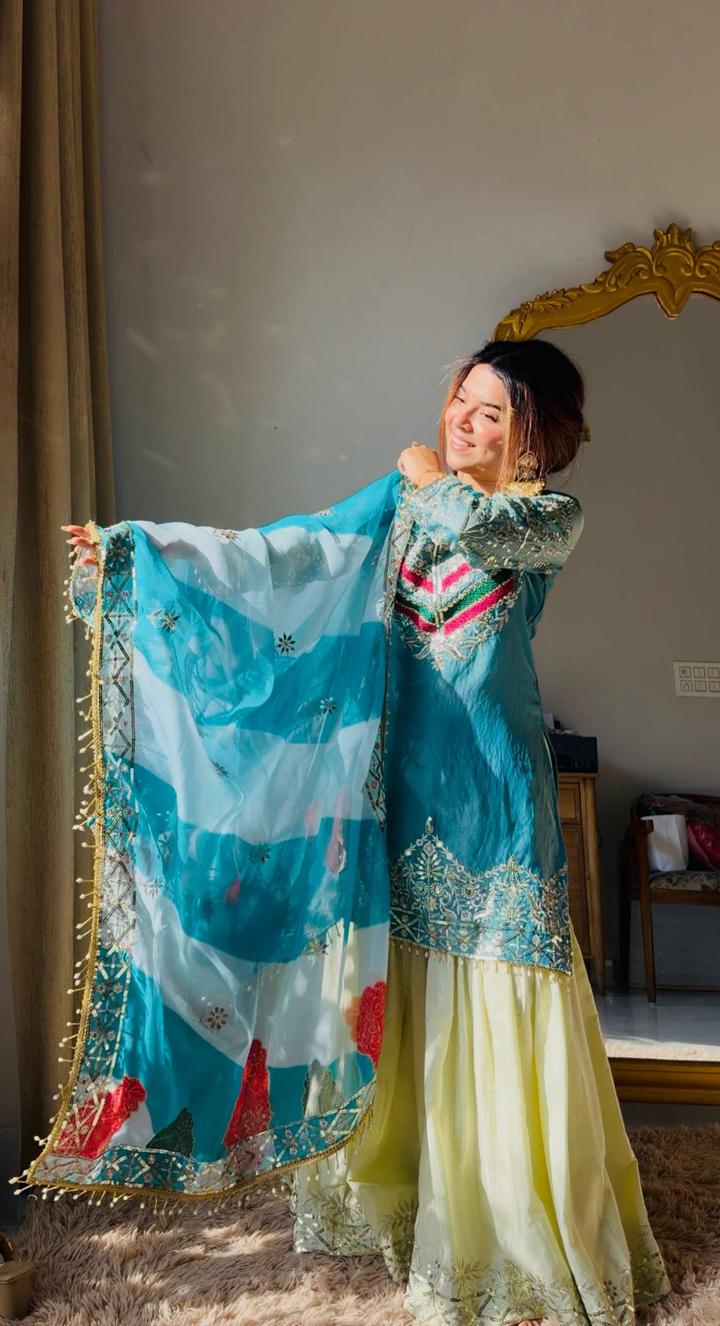 Designer Embroidered Top Plazzo Dupatta Set Collection