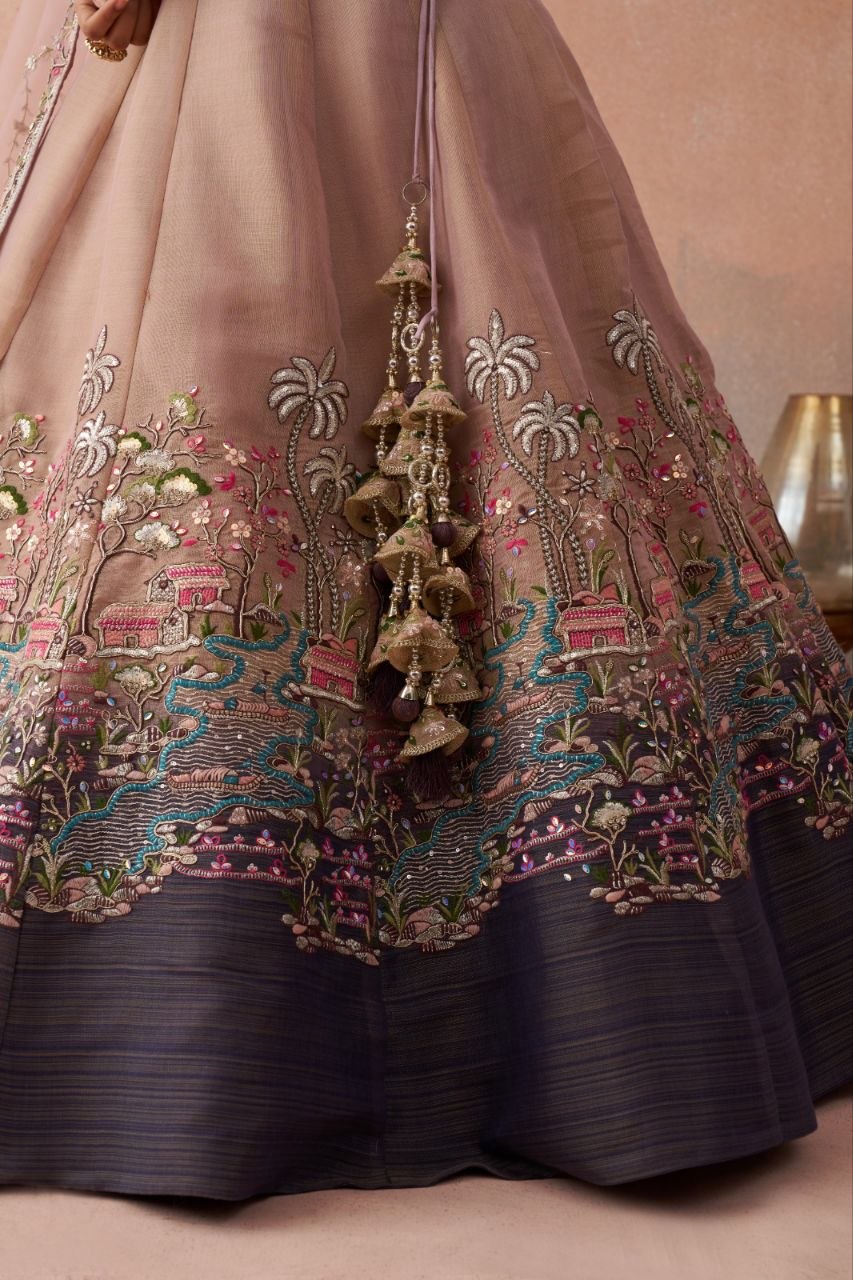 Embroidered Sequinned Semi-Stitched Lehenga & Unstitched Blouse With Dupatta