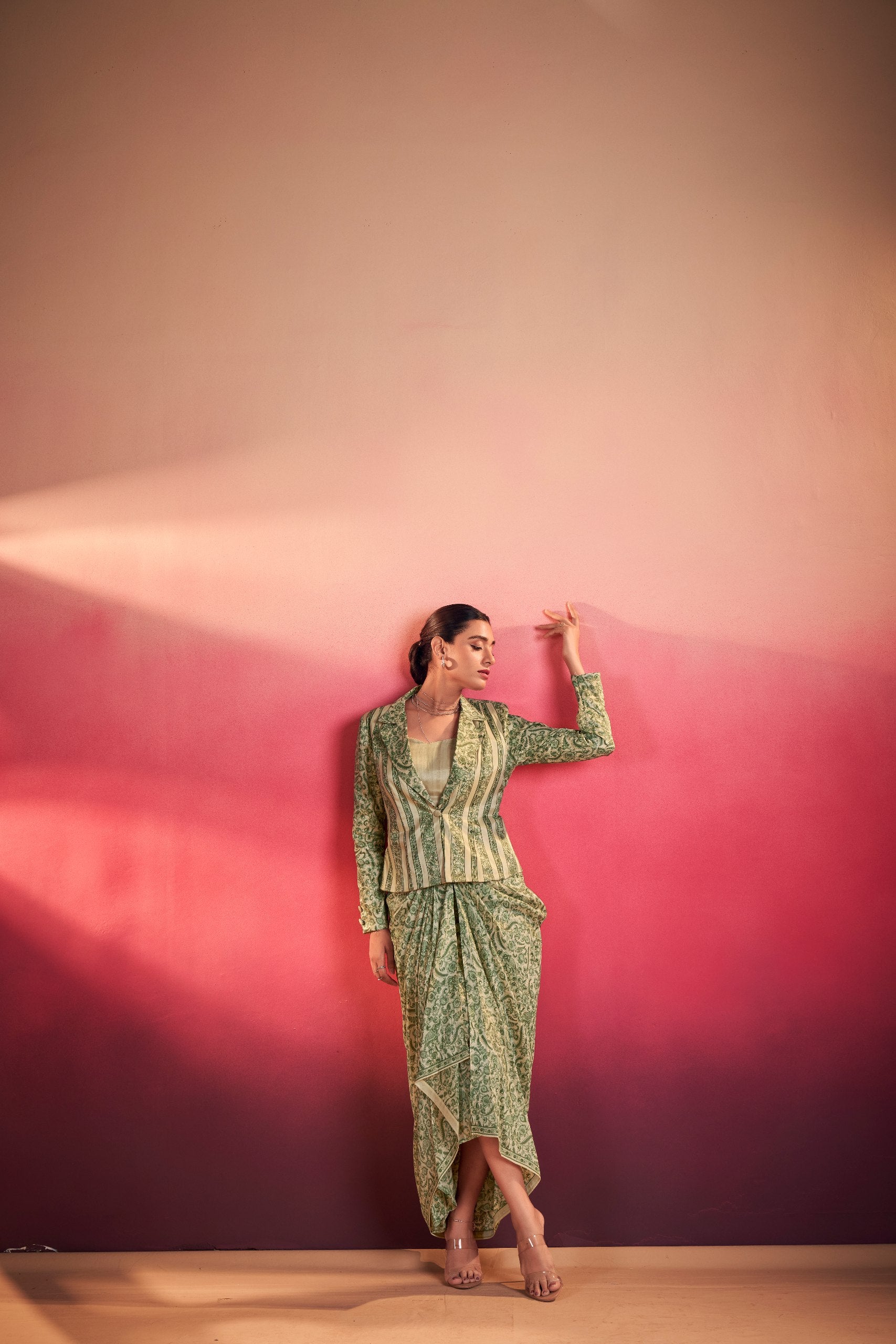 Bohemian Printed Blazer with Skirt & Jacket