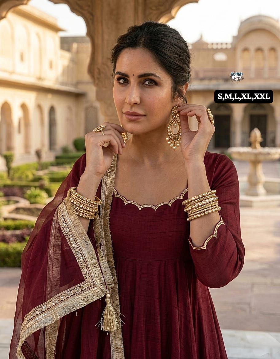 Women Empire Gotta Patti Chanderi Silk Kurta with Churidar & With Dupatta