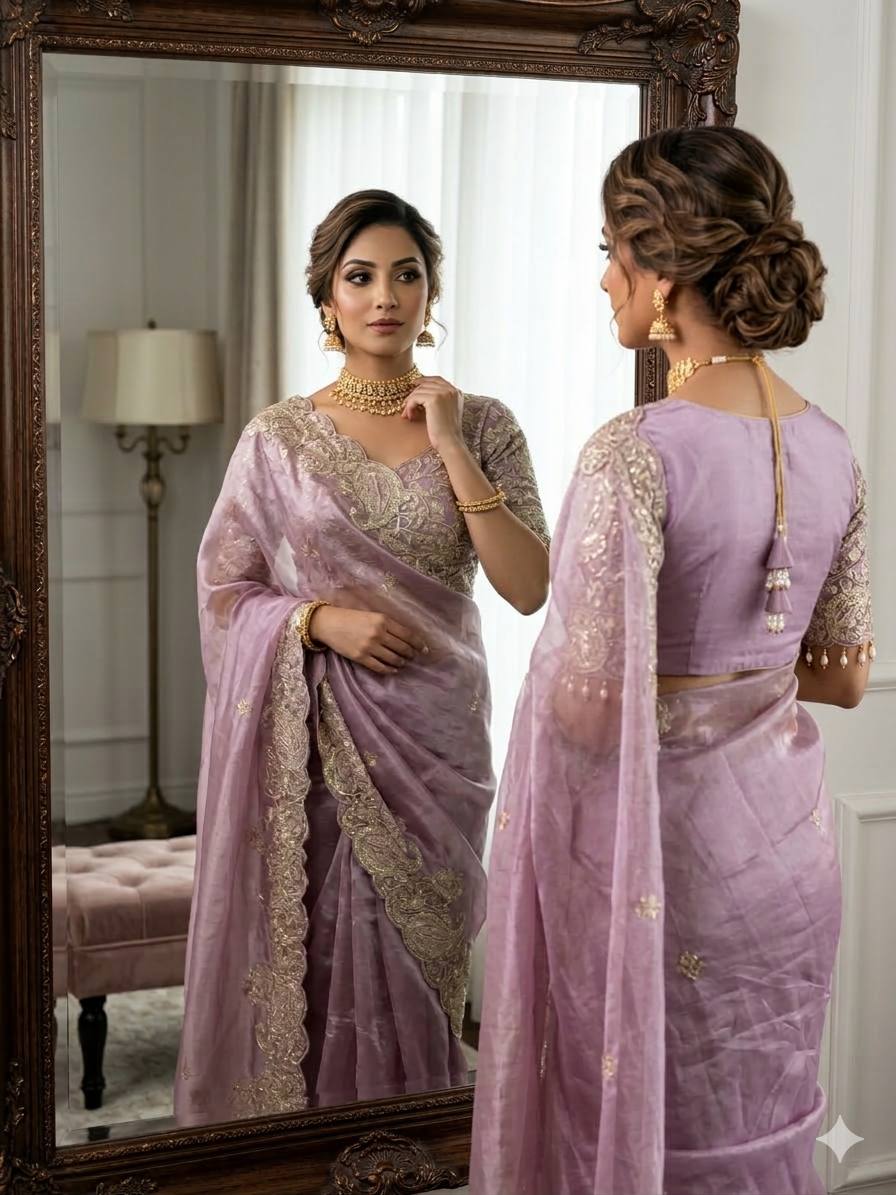 Elegant Crystal Crush Tissue Saree