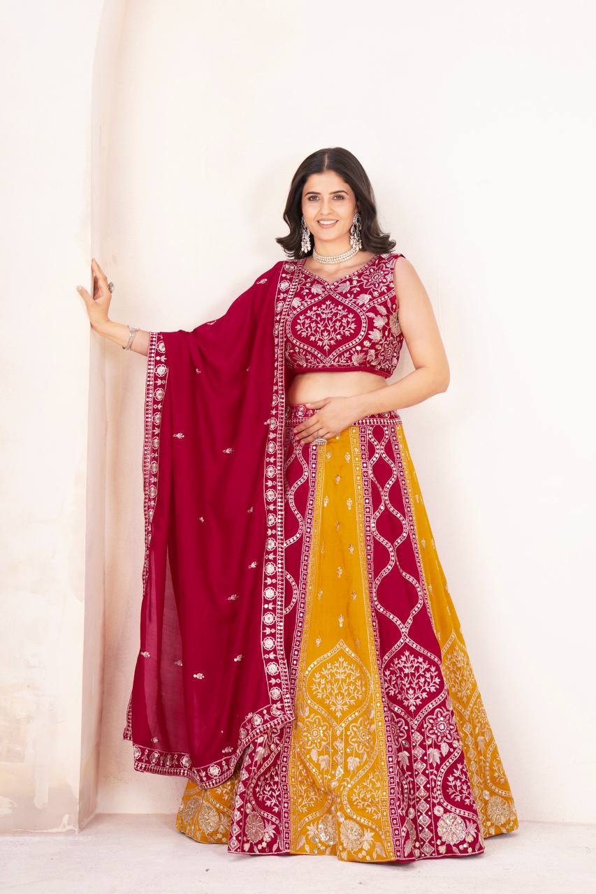 Designer Vichitra Silk Embroidery & Sequence Work Lehenga Choli