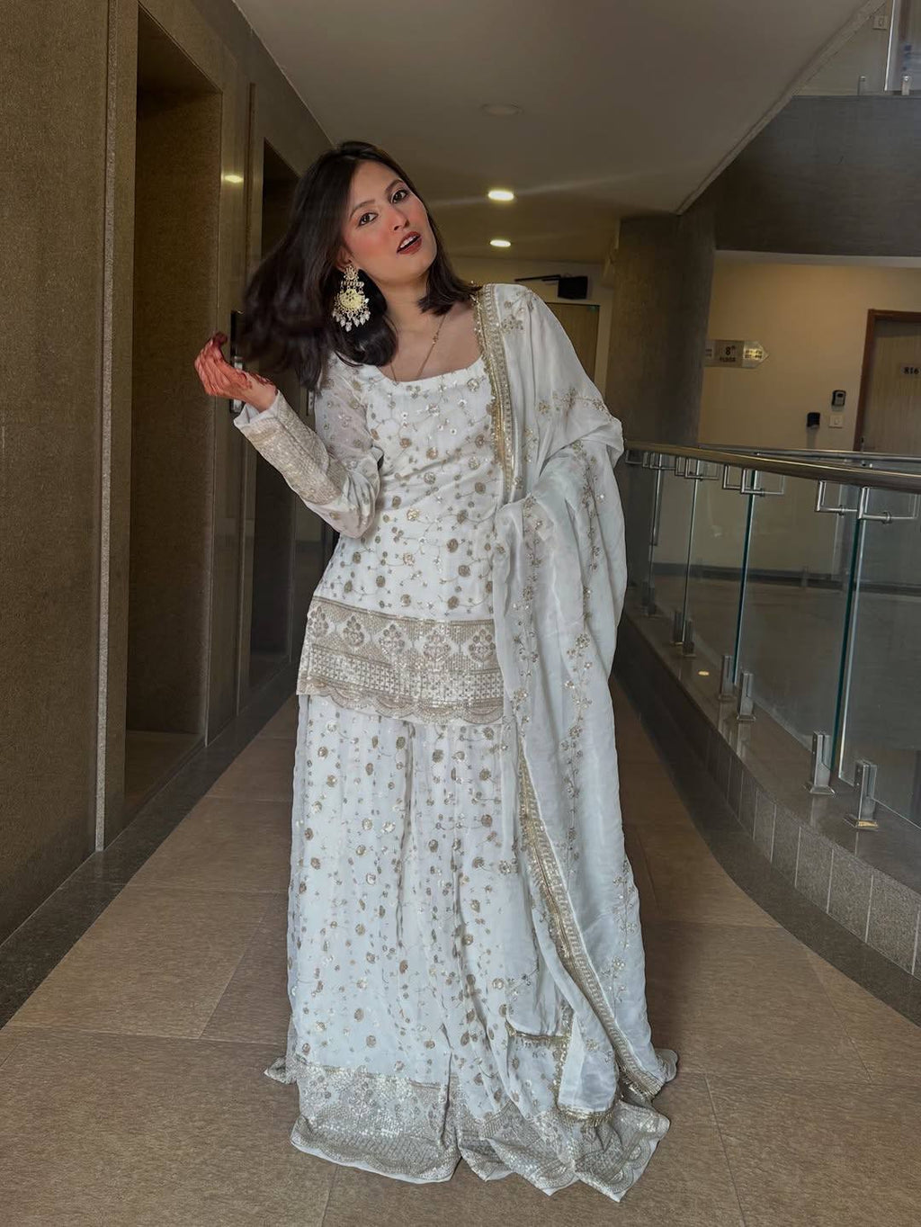 Milky White Kalidar Sharara Set