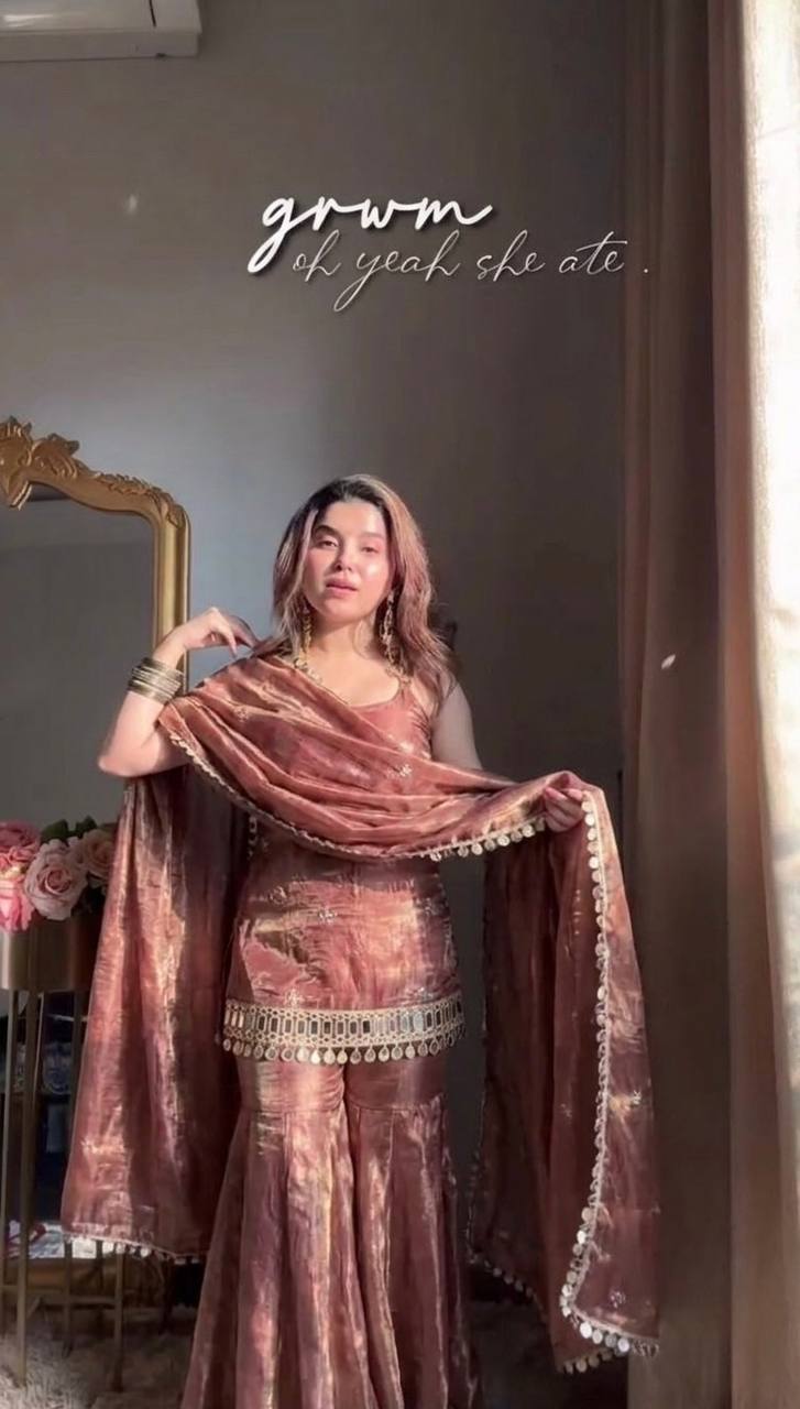 Women Ethnic Motifs Embroidered Regular Thread Work Kurti with Sharara & With Dupatta