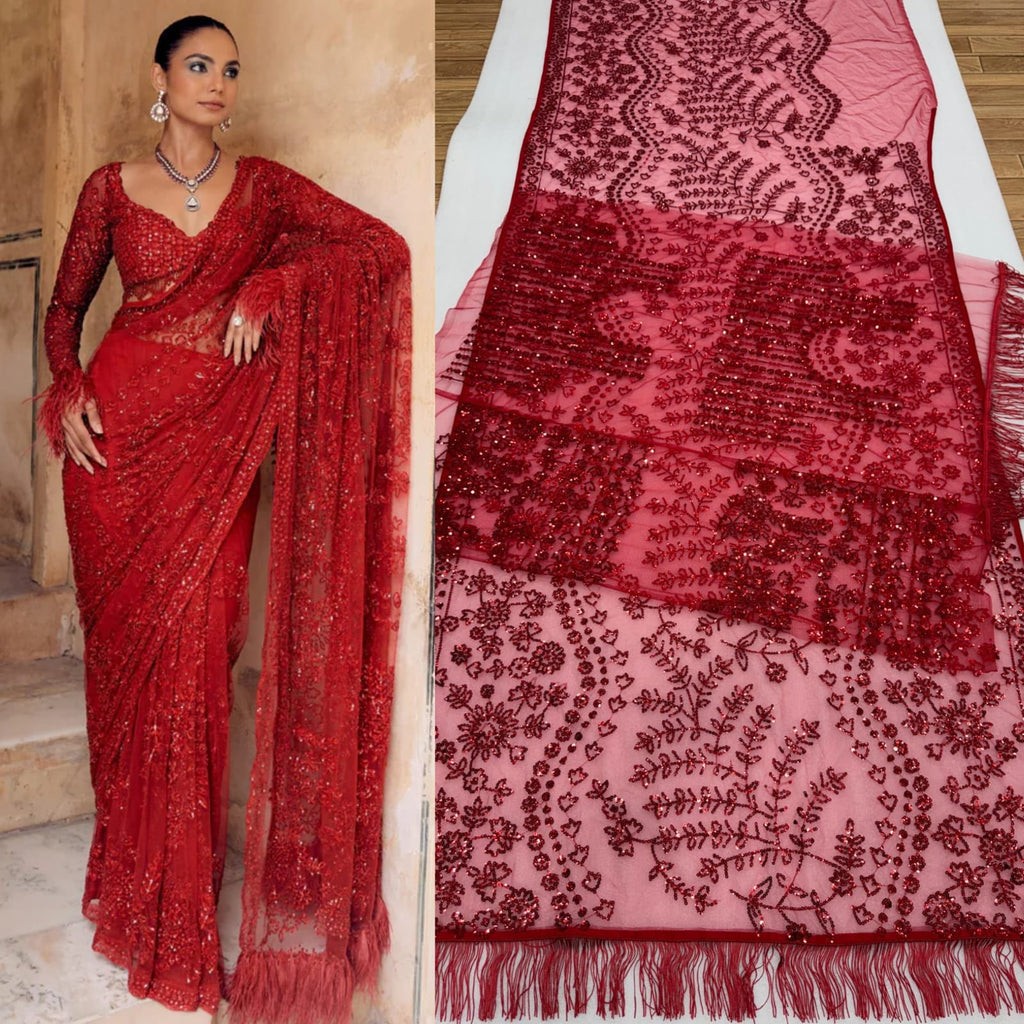 Red Party-wear Bollywood Blockbuster Sequence Designer Saree