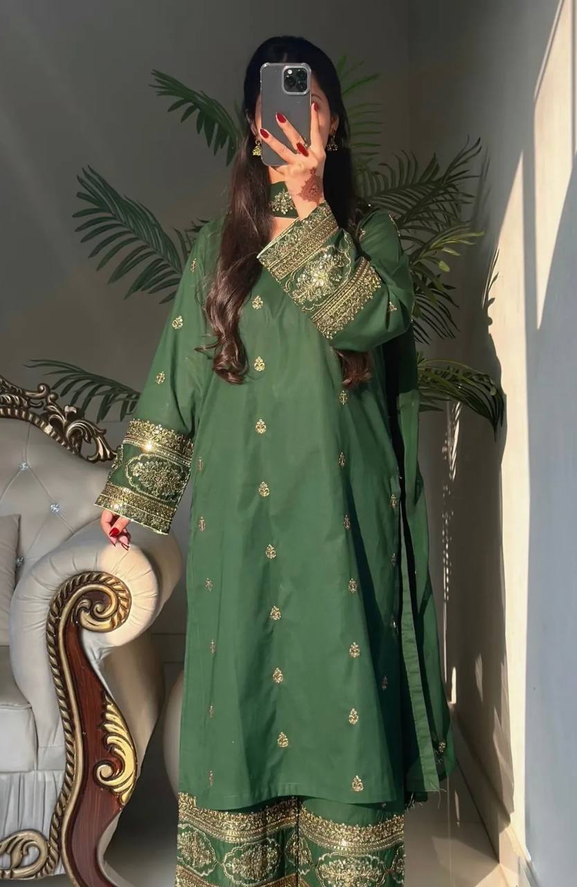 Emerald Green Sequence and Embroidery Suit Set