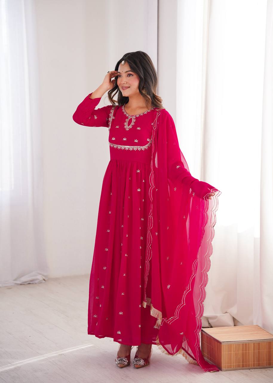 Georgette Sequins Embroidered Gown Set (3-Piece)