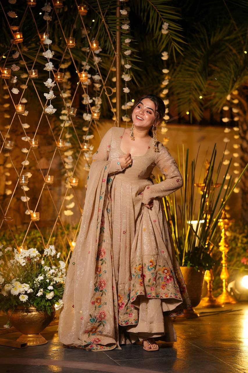 Luminous Silken Anarkali Suit Set