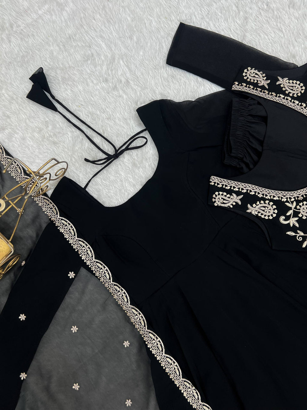 Black Color Faux Georgette Embroidered Anarkali Suit