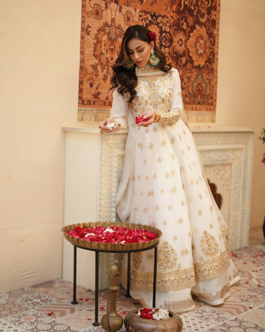 Stunning White Festive Wear Lehenga Gown With Gota Patti and Fancy Lace