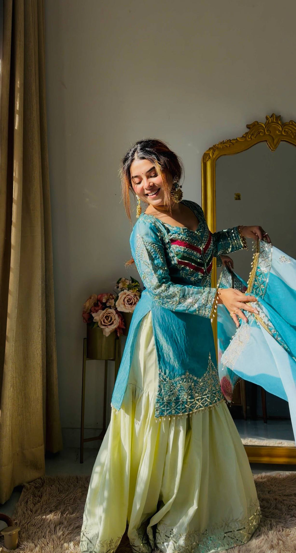 Designer Embroidered Top Plazzo Dupatta Set Collection