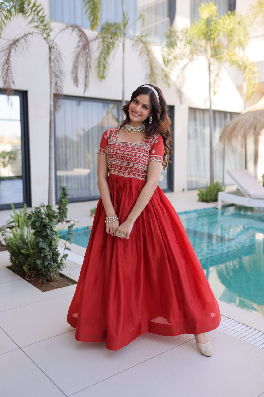 Anarkali Gown with Sequins, Zari Work