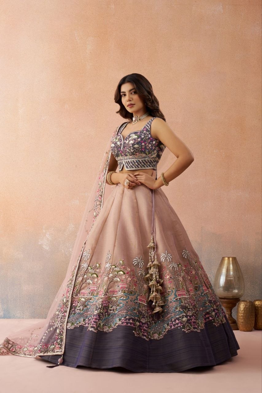 Embroidered Sequinned Semi-Stitched Lehenga & Unstitched Blouse With Dupatta