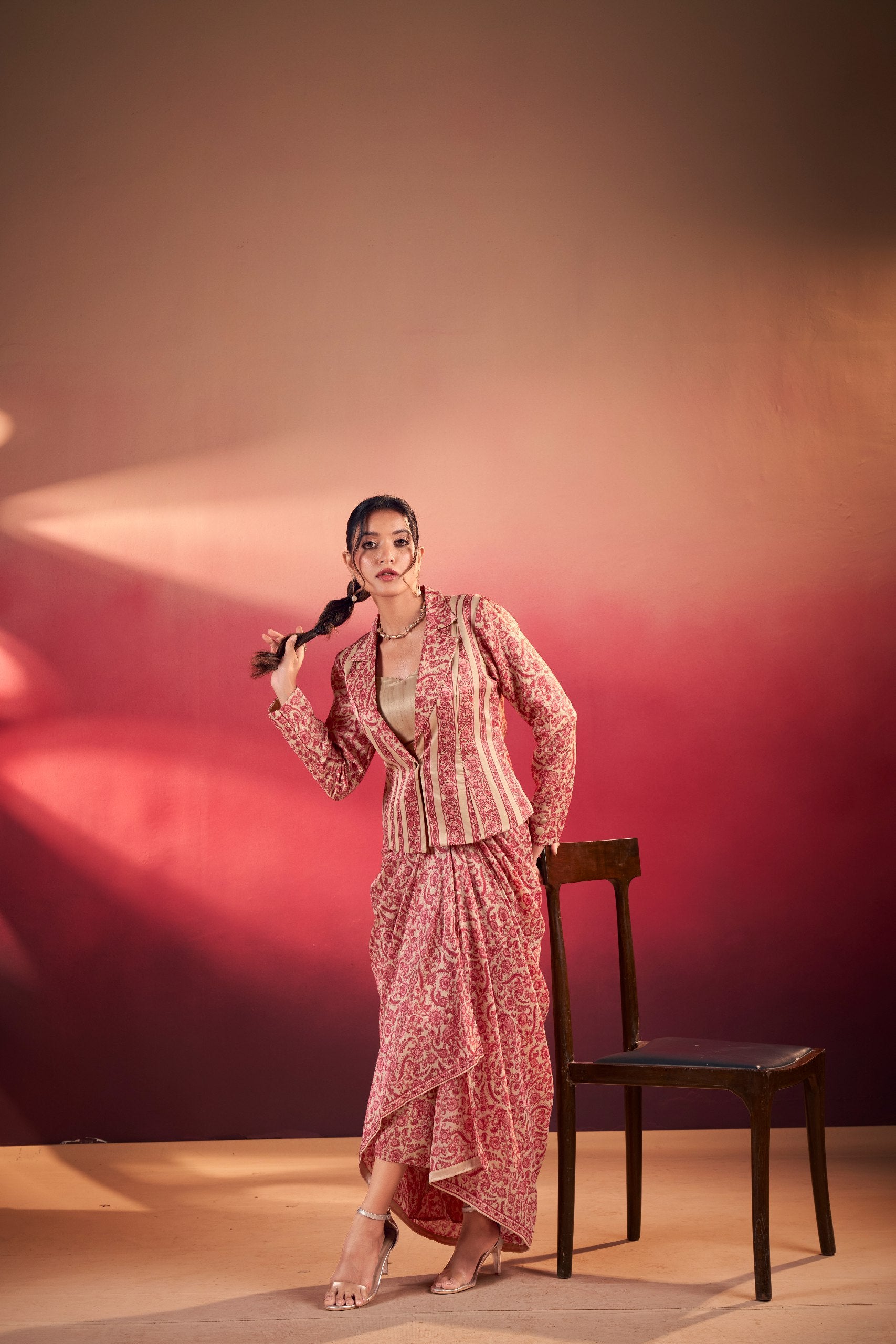 Bohemian Printed Blazer with Skirt & Jacket