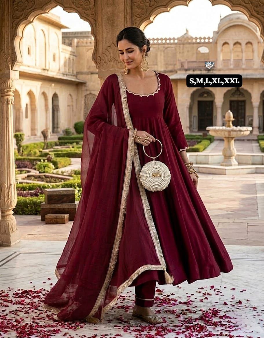 Women Empire Gotta Patti Chanderi Silk Kurta with Churidar & With Dupatta