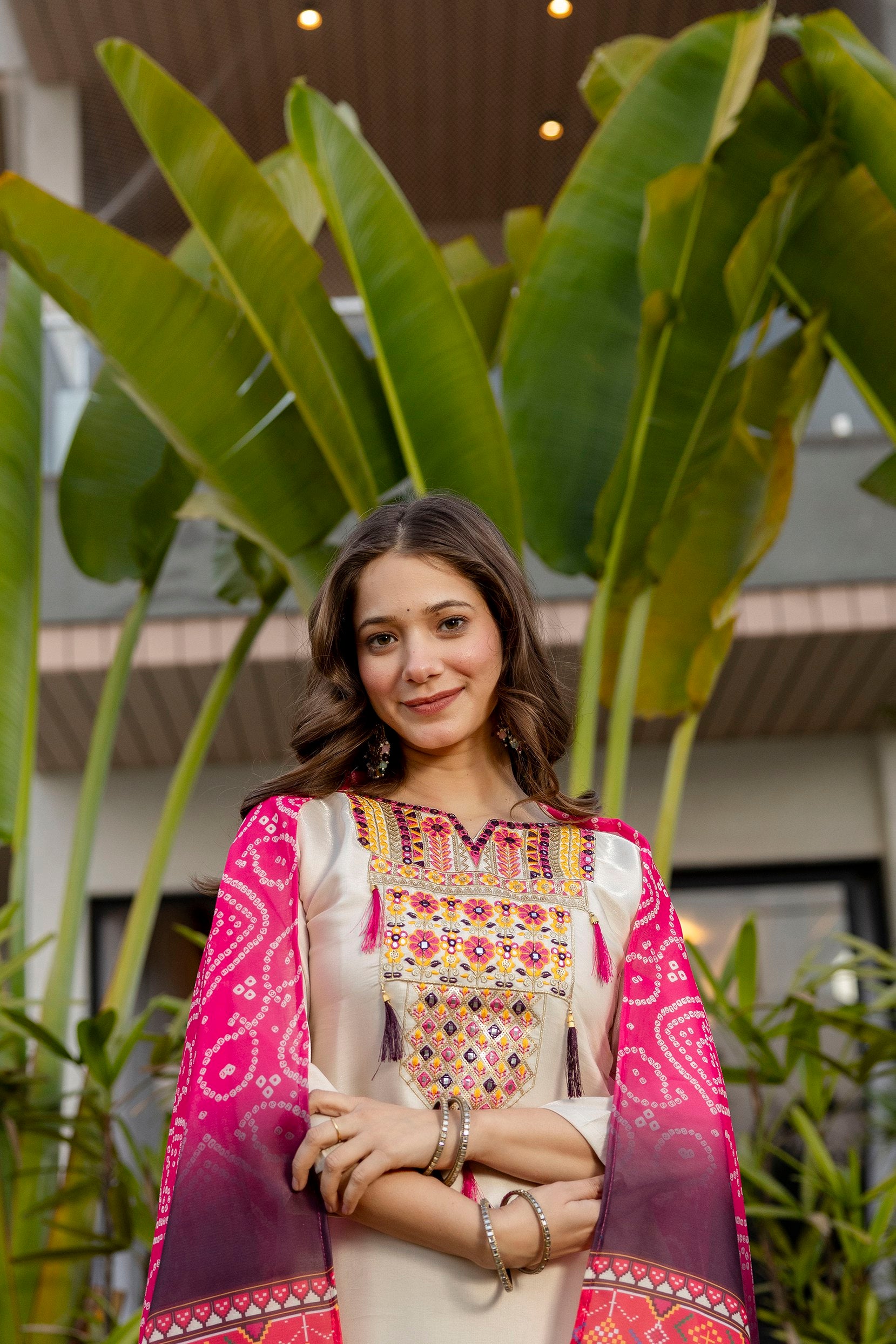Sophisticated Cream Viscose Shimmer Embroidered Printed Straight Pant Suit After Six Wear
