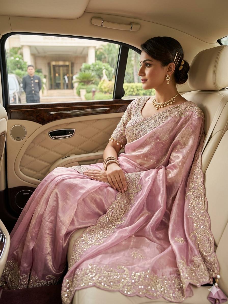 Elegant Crystal Crush Tissue Saree