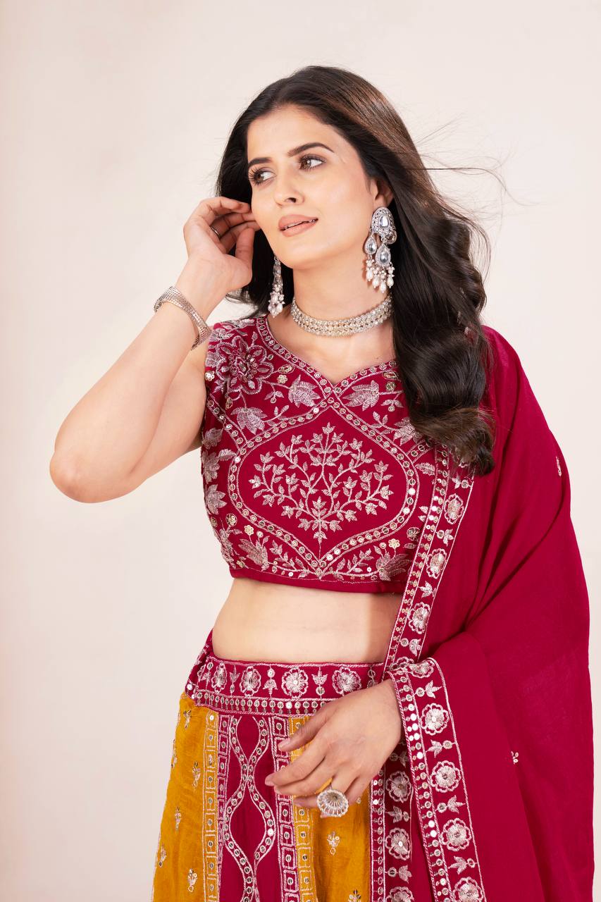 Designer Vichitra Silk Embroidery & Sequence Work Lehenga Choli