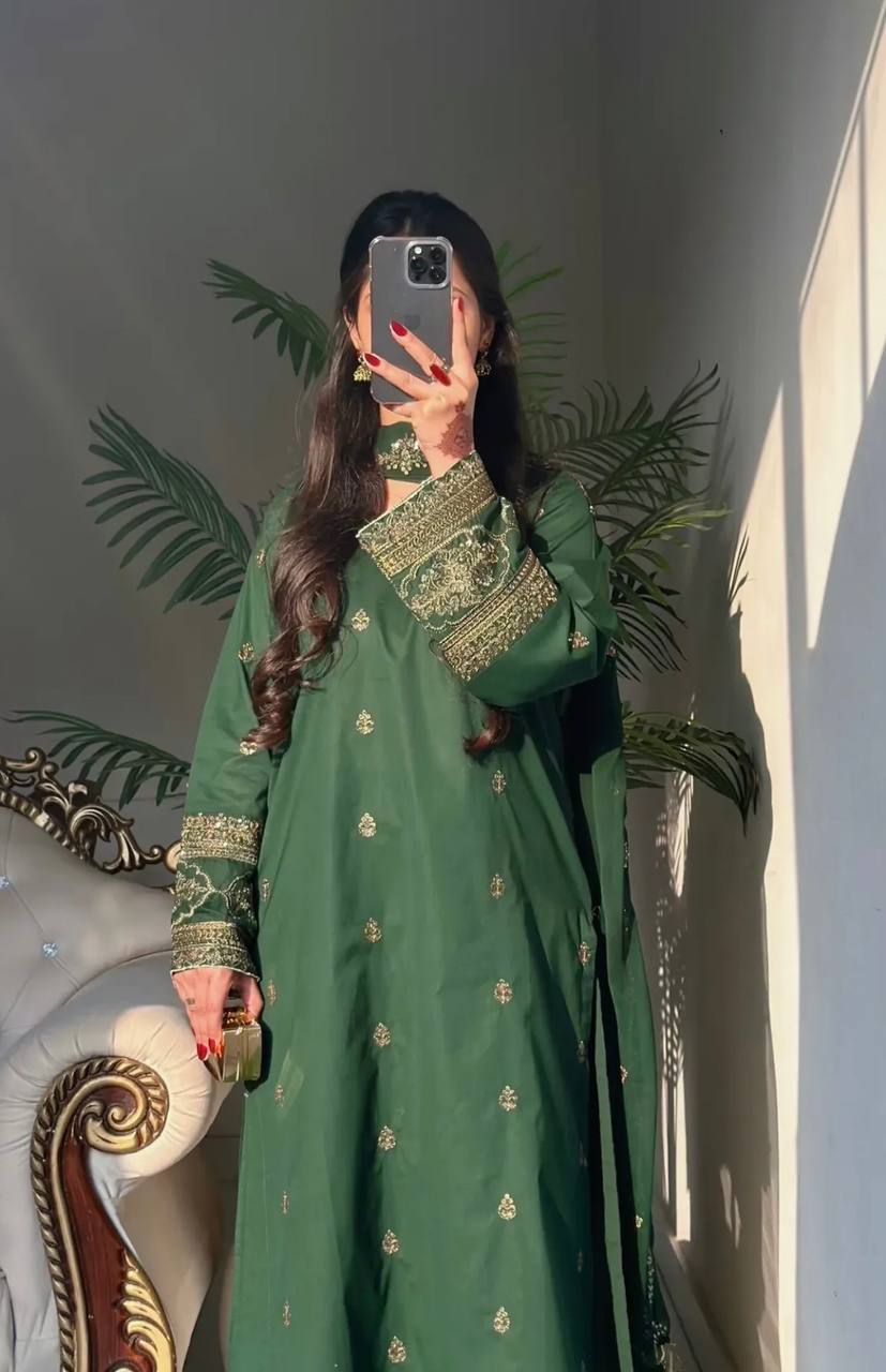 Emerald Green Sequence and Embroidery Suit Set