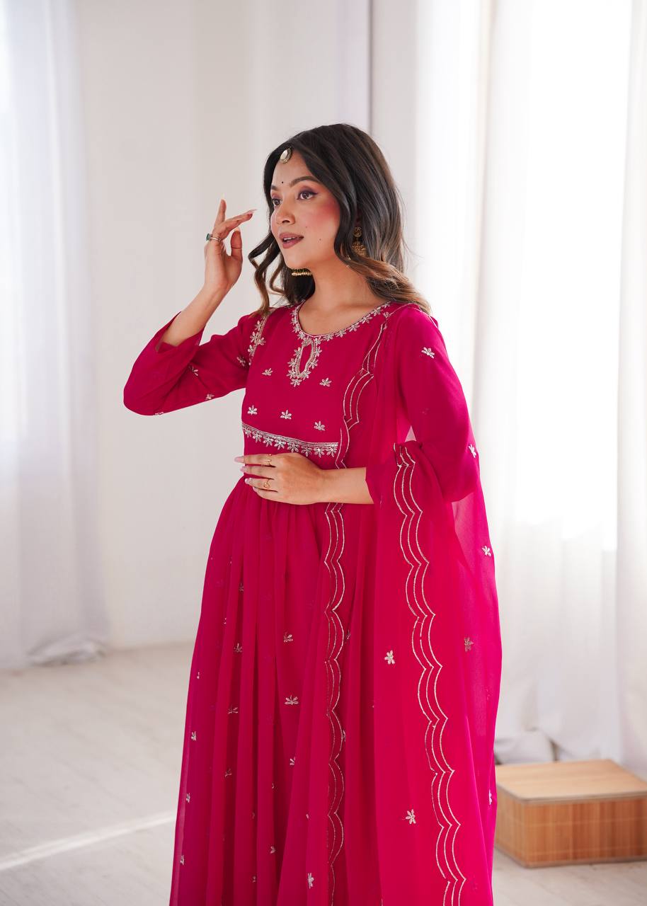 Georgette Sequins Embroidered Gown Set (3-Piece)