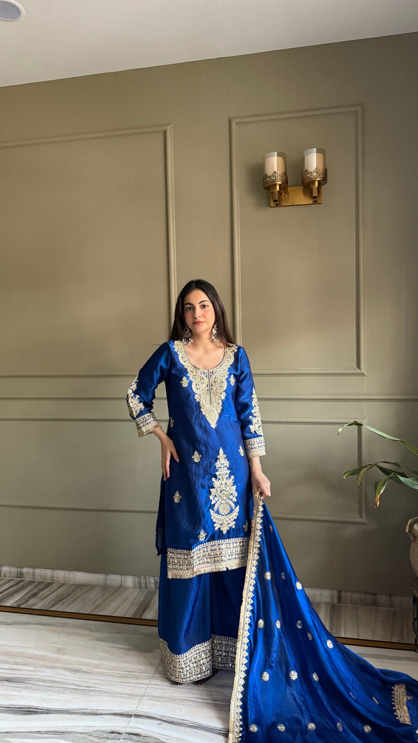 Deserving Palazzo Salwar Kameez For Festival blue