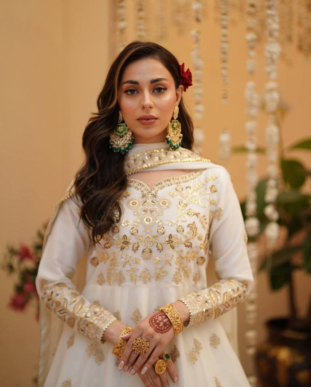 Stunning White Festive Wear Lehenga Gown With Gota Patti and Fancy Lace