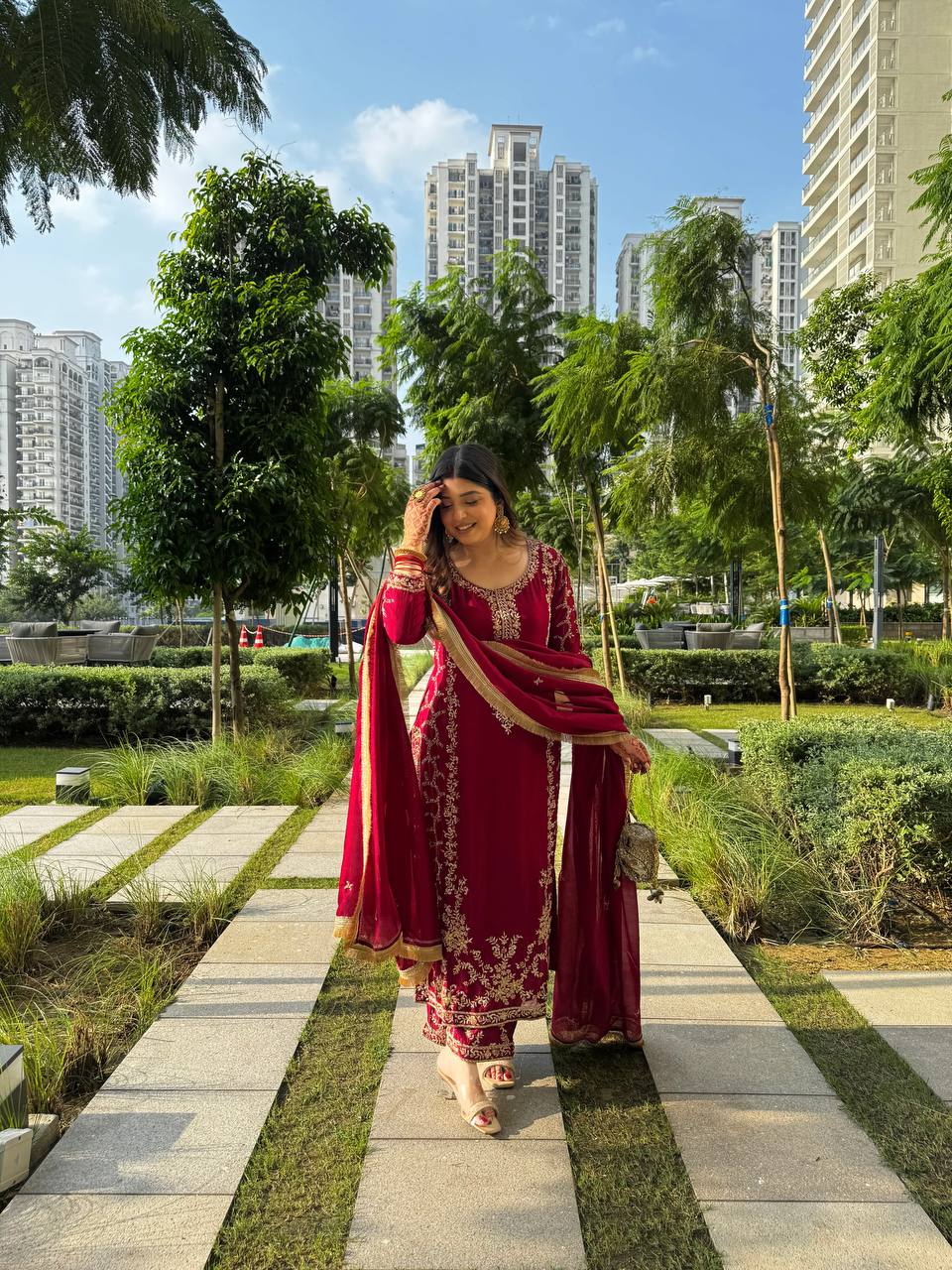 Fanah Red Hand Embroidered Suit