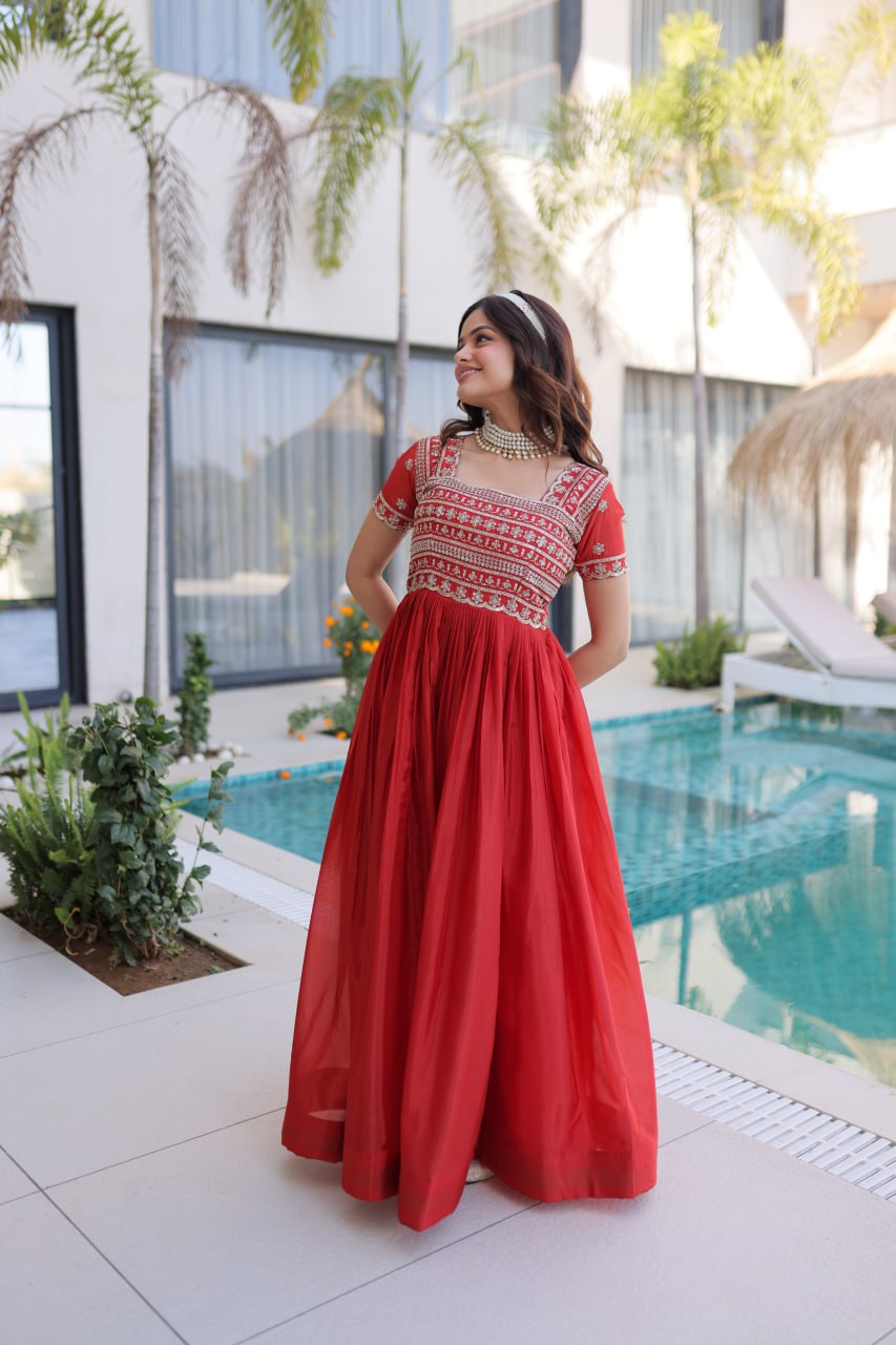 Anarkali Gown with Sequins, Zari Work