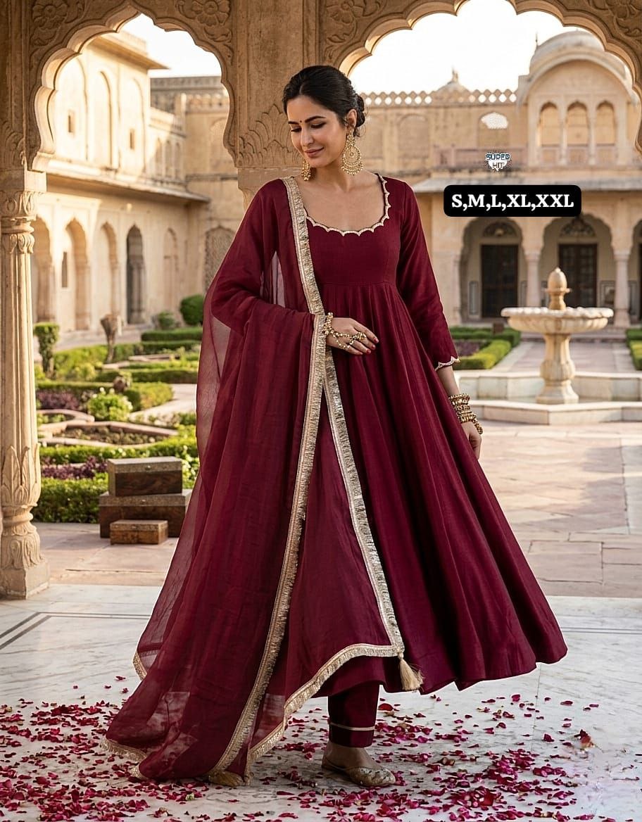 Women Empire Gotta Patti Chanderi Silk Kurta with Churidar & With Dupatta