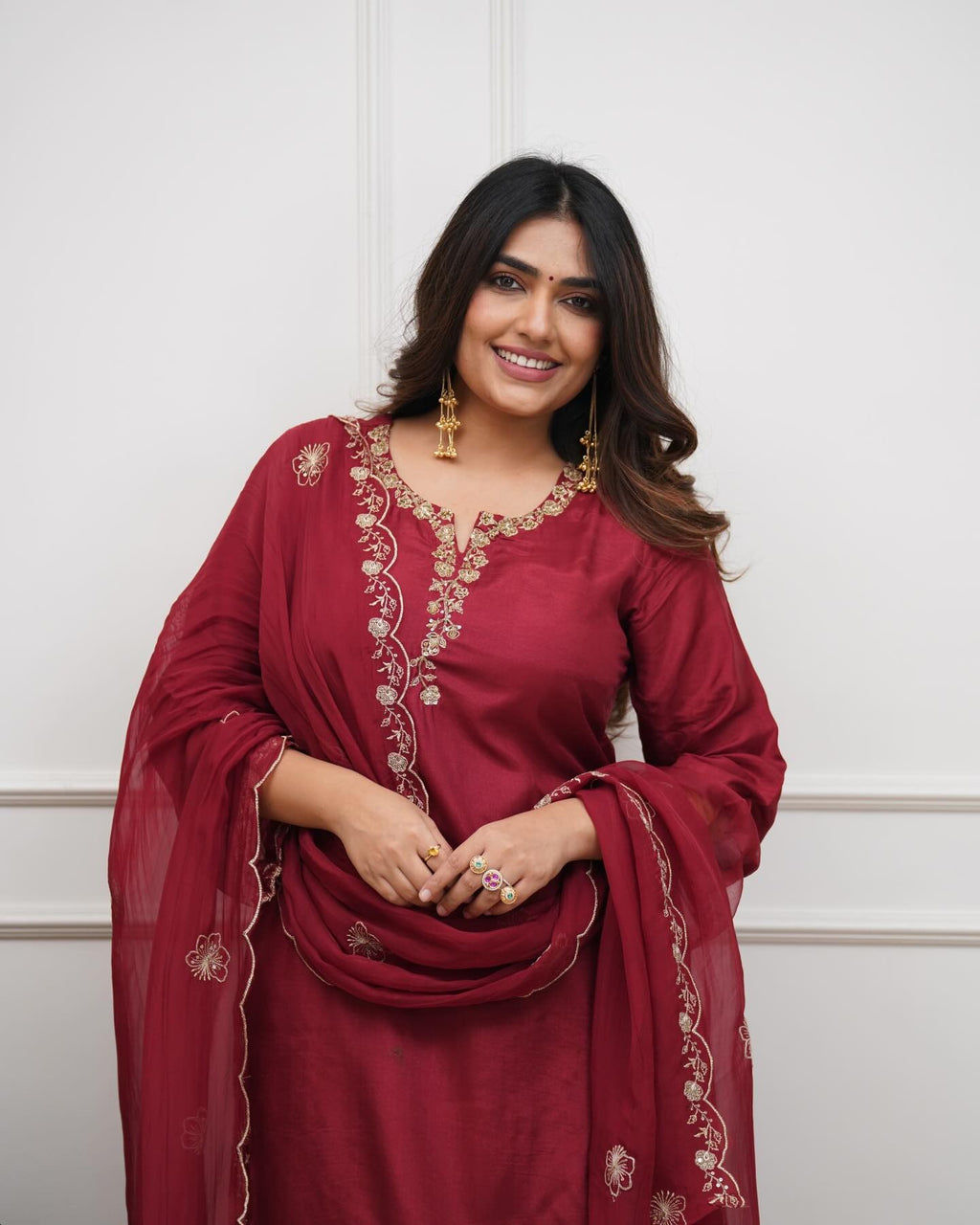 Women Ethnic Motifs Embroidered Regular Kurta with Trousers & With Dupatta