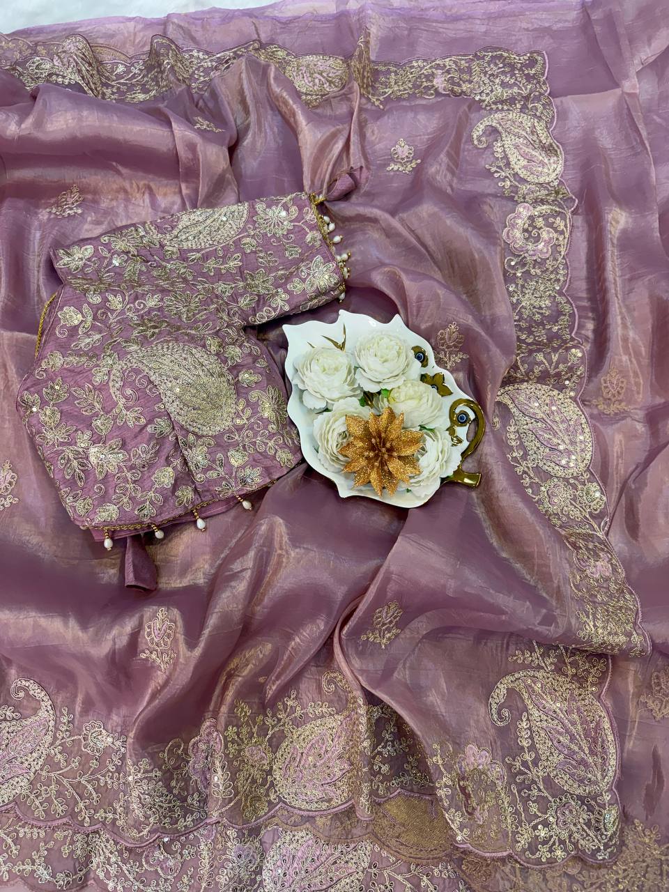 Elegant Crystal Crush Tissue Saree