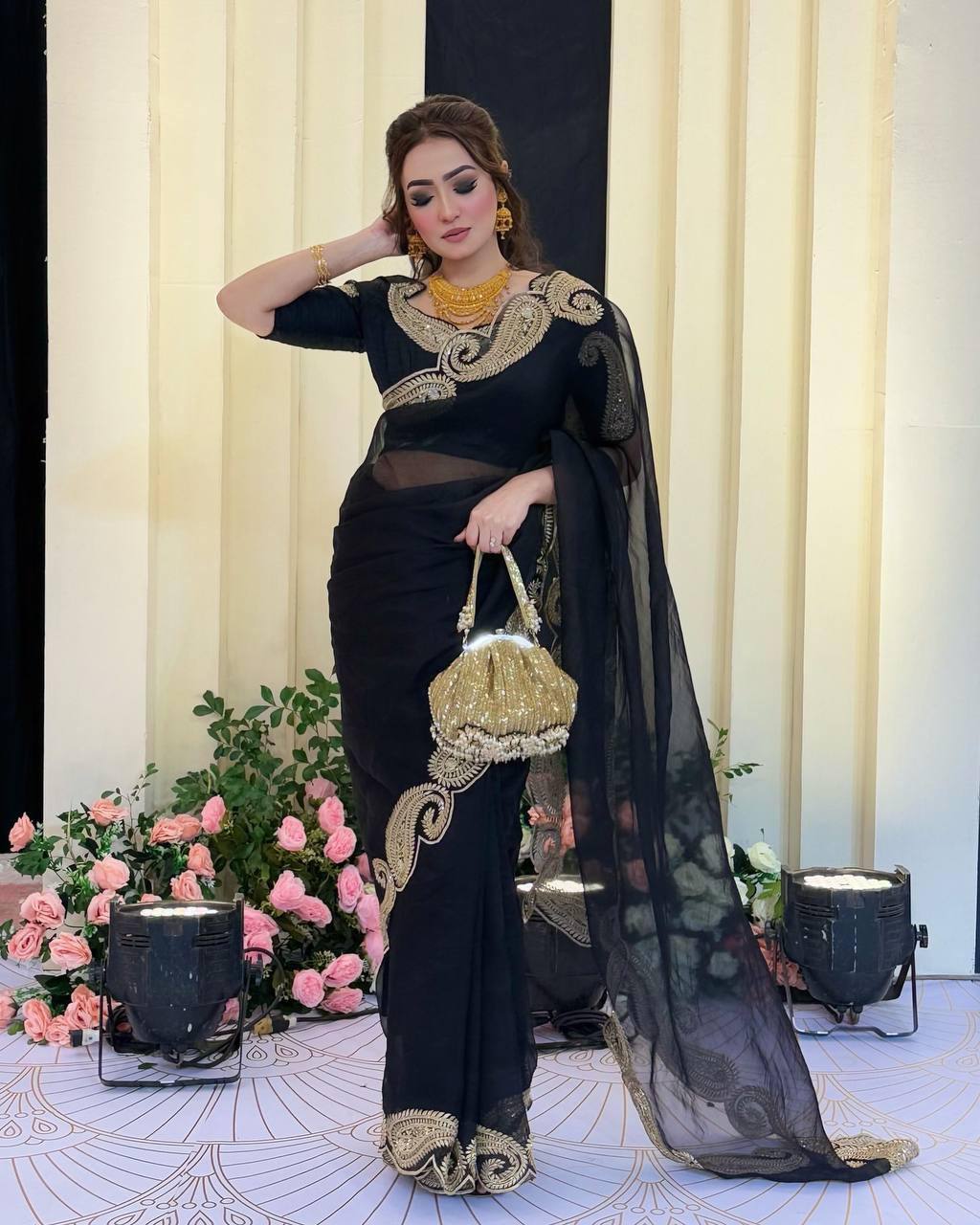Soft Rangoli Silk Zari & Sequence Embroidery Saree with Banglori Blouse – Wedding, Party & Festive Wear Designer Saree