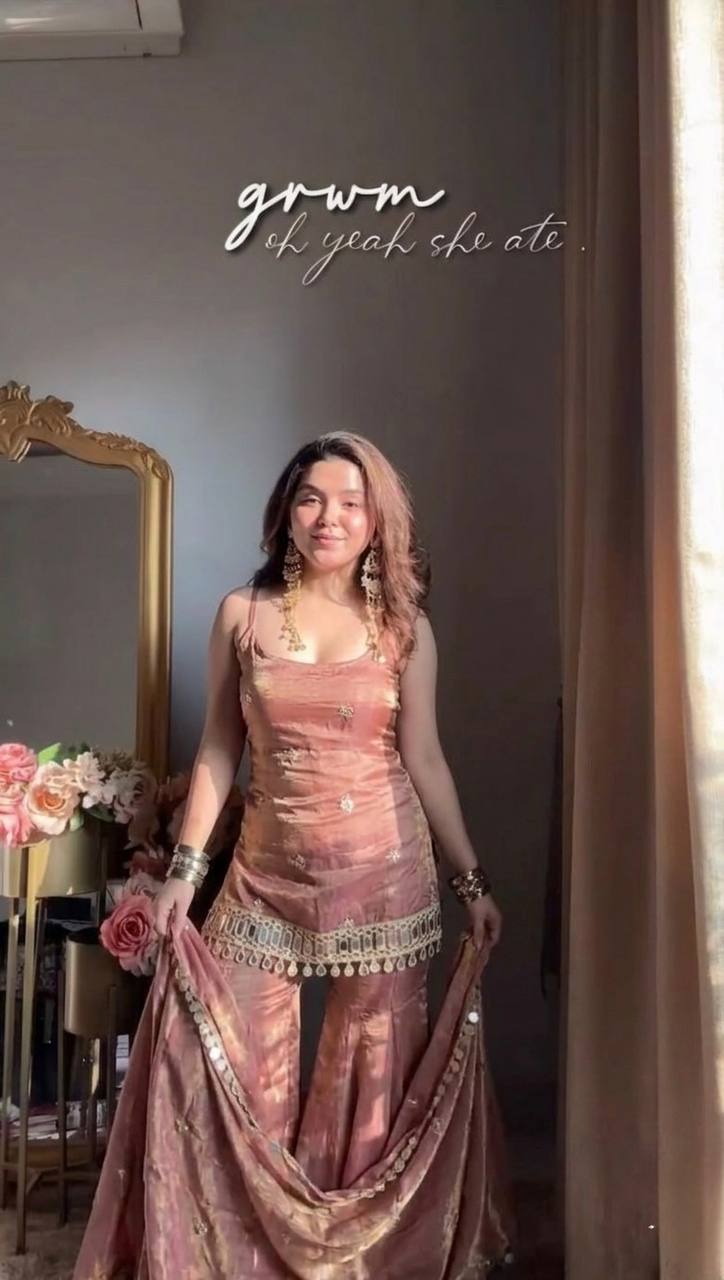 Women Ethnic Motifs Embroidered Regular Thread Work Kurti with Sharara & With Dupatta