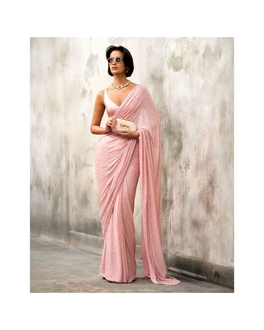 Saree Of FAUX Georgette With Heavy 5MM &amp; 3MM Khichdi Sequence Embrodery Work