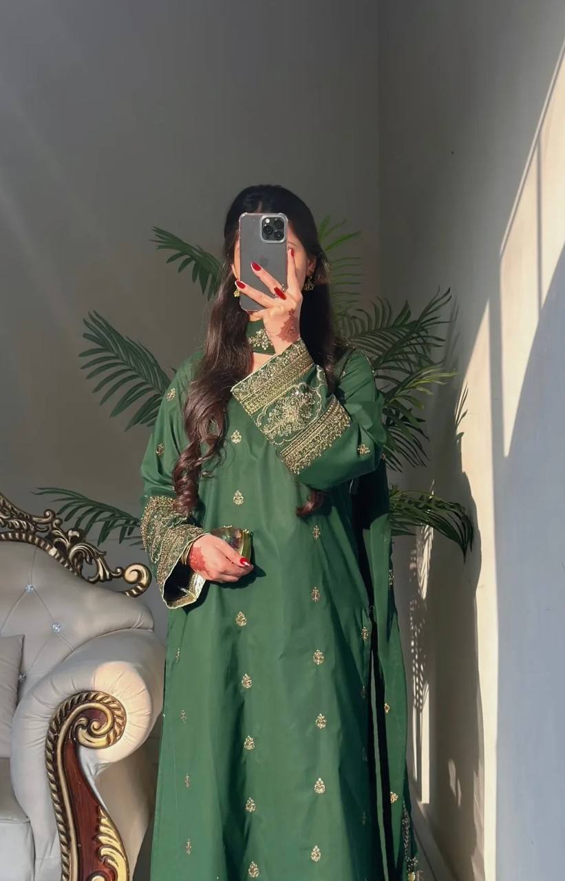 Emerald Green Sequence and Embroidery Suit Set
